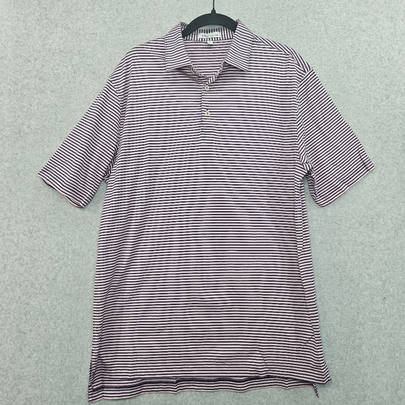 Peter Millar 100% Cotton Pink and Navy Striped Men's Polo Golf Shirt Size M - Picture 1 of 7